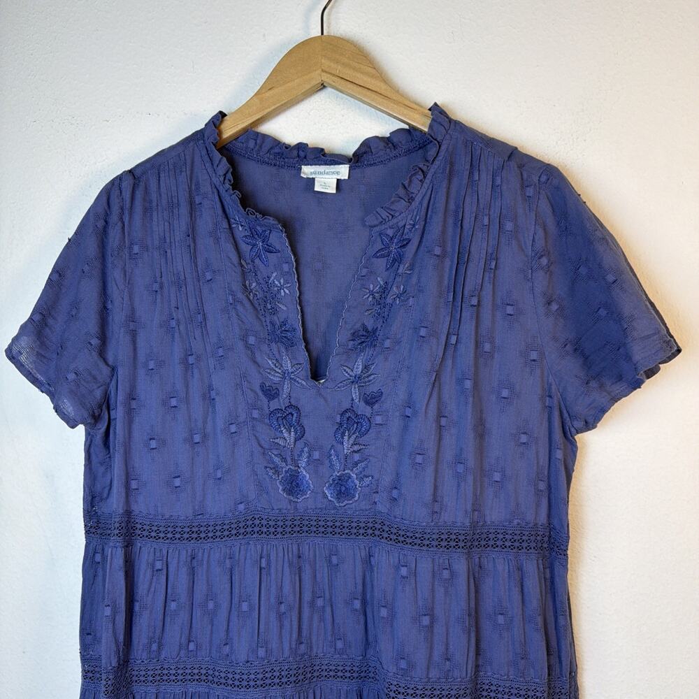 Sundance mini bohemian large Dress Blue lined vacation tiered embordered western - Picture 3 of 15